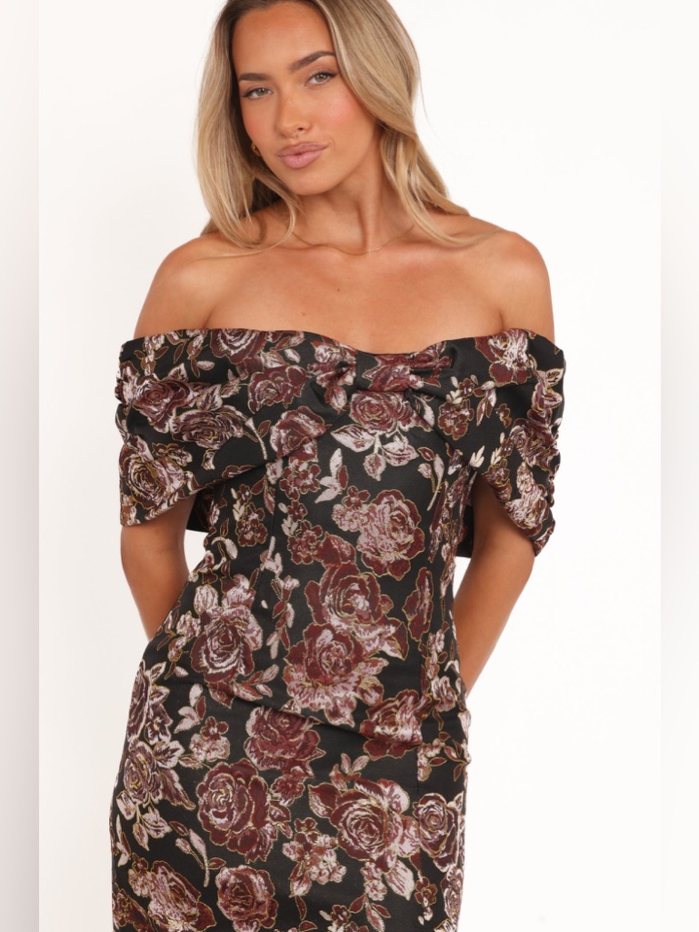Petal & Pup Lilia Maxi Dress Black Floral Strapless Bow NWT 8 - Picture 4 of 8